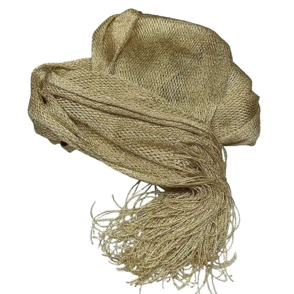 Gold Metallic net Scarf with Fringe